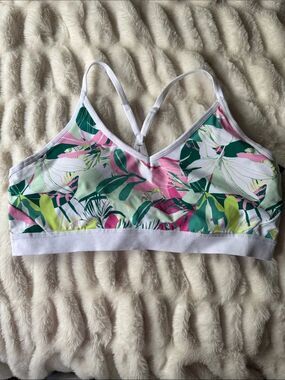 NWT Athletic Works White Tropical Print Sports Bra Size XL (16-18)